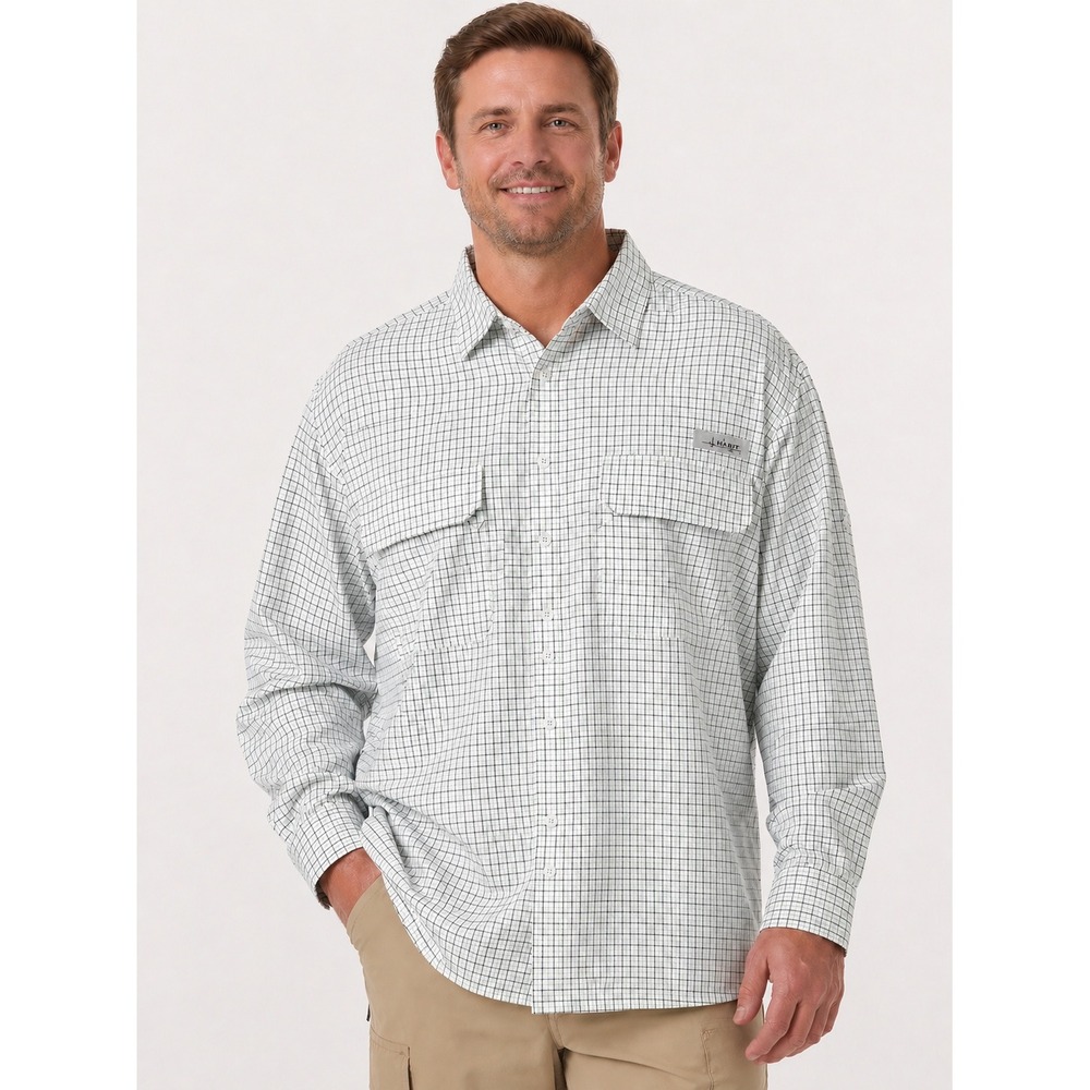 Habit Mens‎ 3XL Fishing Shirt Long Sleeve UPF 40+ Mint Leaf Check Vented Outdoor